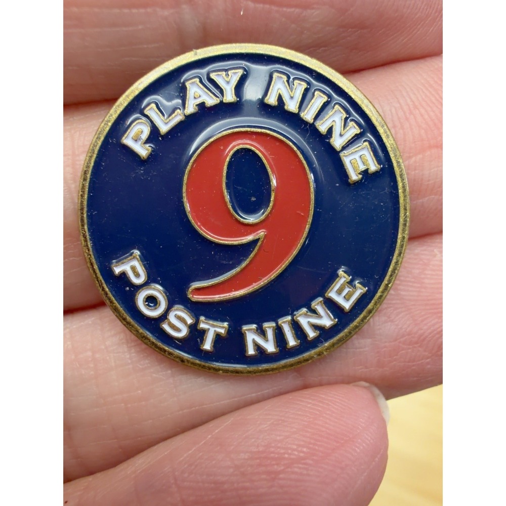 Ahead Golf Ball Marker Play Nine Post Nine 9 Red Blue Gold 1"
